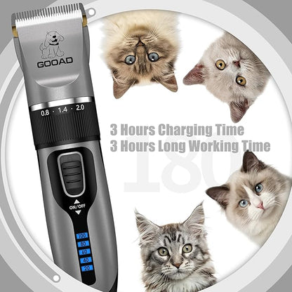 Goood Cat Clippers - Cordless, Low Noise, Quiet Grooming Kit for Matted & Long Hair, Paw Trimmer for Cats & Dogs (Gray)