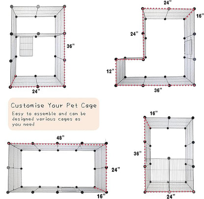 CHEGRON Guinea Pig Cages 8 Sq Ft Expandable C&C Cage Habitats for 2 Small Animal Pet Playpen Metal Grids Indoor Rabbit Fence Hedgehog Cage with PVC Bottom, 48 x 24 x 15.7 inch, 12 Panels
