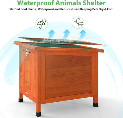 Coziwow Rabbit Hutch, Outdoor Cat House Weatherproof, Bunny Cage Indoor with Openable, Portable Small Animals Shelters with Nonslip Ramp for Hideout Rabbits/Feral Cats/Chicken/Small Animals-Orange