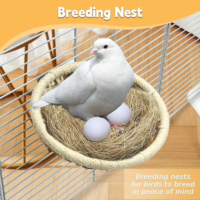 kathson Hemp Rope Weave Bird Breeding Nest Bed for Parakeet Cockatiel Canary Lovebird and Small Parrot Cage Hatching Nesting Box（Beige）