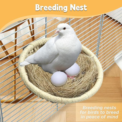 kathson Hemp Rope Weave Bird Breeding Nest Bed for Parakeet Cockatiel Canary Lovebird and Small Parrot Cage Hatching Nesting Box（Beige）