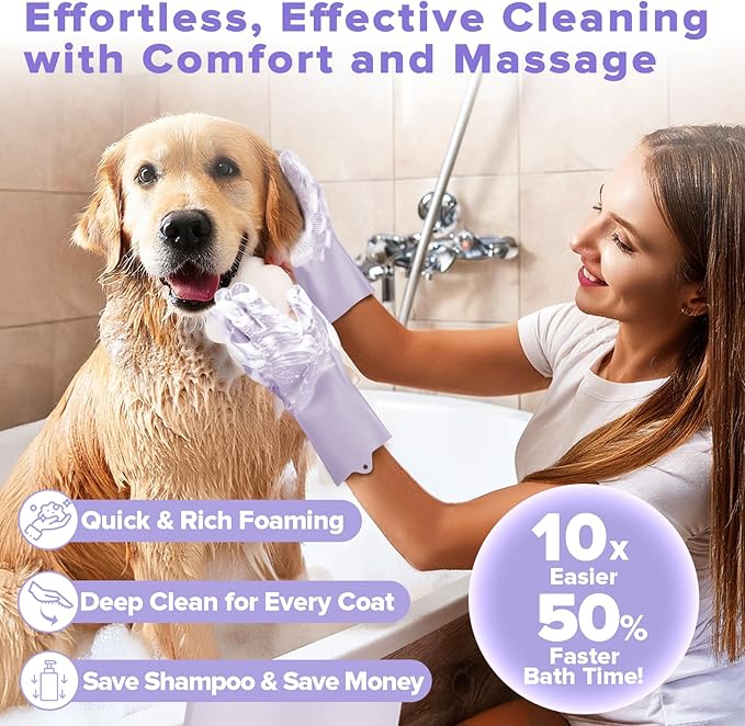 6PCS Pet Grooming Kit for Dogs,Cats and Horses | Dog Washing Gloves | Dog Bath Brush | Dog Bath Gloves | Dog Shampoo Brush | Pet Grooming Gloves | Dog Bath Supplies (Purple)