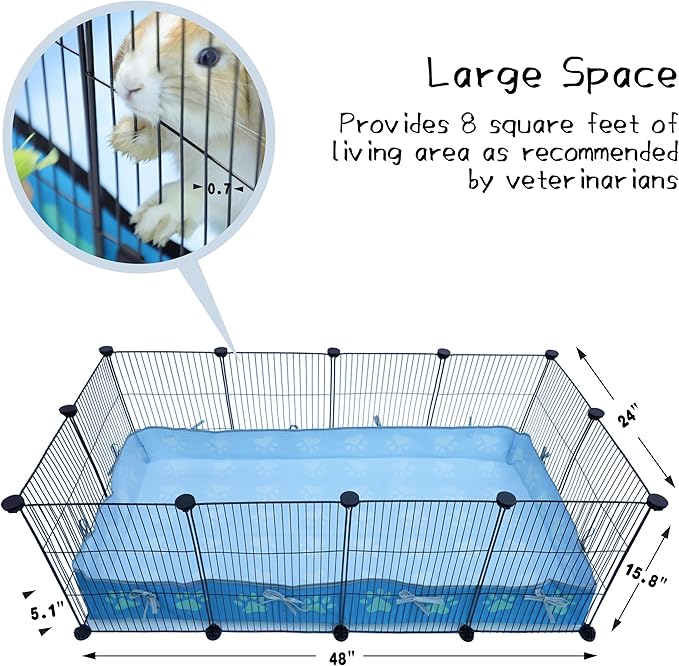 CHEGRON Guinea Pig Cages 8 Sq Ft Expandable C&C Cage Habitats for 2 Small Animal Pet Playpen Metal Grids Indoor Rabbit Fence Hedgehog Cage with PVC Bottom, 48 x 24 x 15.7 inch, 12 Panels