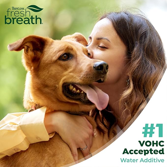 TropiClean Fresh Breath Water Additive for Dogs with Prebiotics, Gut Health for Dogs, Breath Freshener and Teeth Cleaning Solution, 16oz.