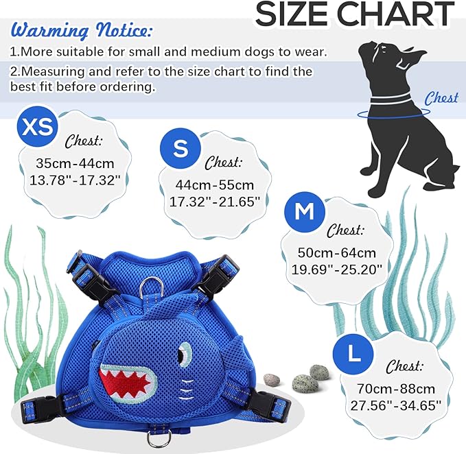 IDOMIK Dog Backpack Harness, No-Pull Dog Backpack with D-Ring for Small Medium Dogs, Cute Self Carrier Backpack for Dogs to Wear, Adjustable Dog Harness Backpack for Traveling Camping Hiking,Shark,M