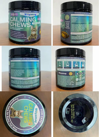 Cat Calming Treats, 500 Crunchy & Creamy Calming Chews for Cats, Natural Calming Cat Treats to Manage Stress & Anxiety, Tasty Calm Chews Supplement, Chicken Flavor