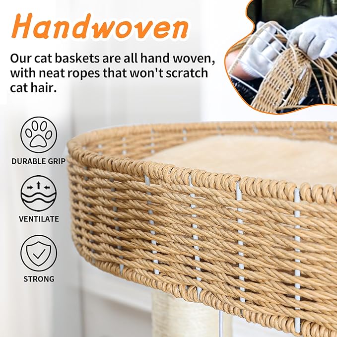 Large Wooden Cat Tree with Scratching Posts, Modern Cat Tower & Condo, Handmade Furniture for Multiple Cats, Unique Perch for Climbing & Play