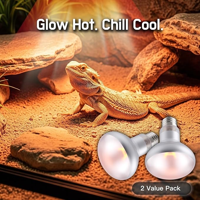 100W 2-Pack Reptile Basking Heat Bulb - UVA Daylight Heat Lamp for Bearded Dragons, Turtles, Snakes, Lizards & Amphibians - Provides Infrared Heat Output & Sunlight Simulation Heating Light