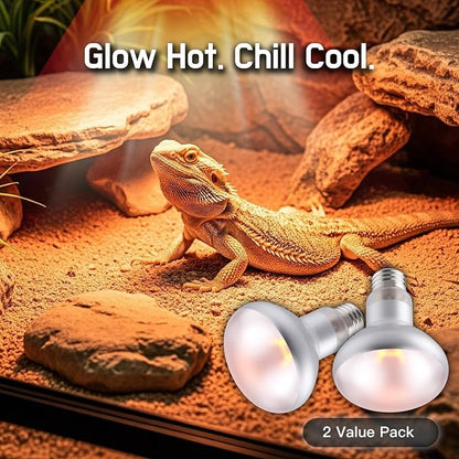 100W 2-Pack Reptile Basking Heat Bulb - UVA Daylight Heat Lamp for Bearded Dragons, Turtles, Snakes, Lizards & Amphibians - Provides Infrared Heat Output & Sunlight Simulation Heating Light