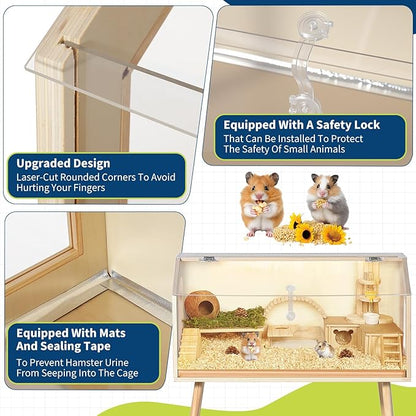 Hamster Cage with Legs,Large Hamster Habitats Chew Proof,Guinea Pig Cages with Acrylic Window & Openable Top,Small Animal Cage for Guinea Pig, Chinchilla, Gerbil - 32" L x 16" W x 40" H