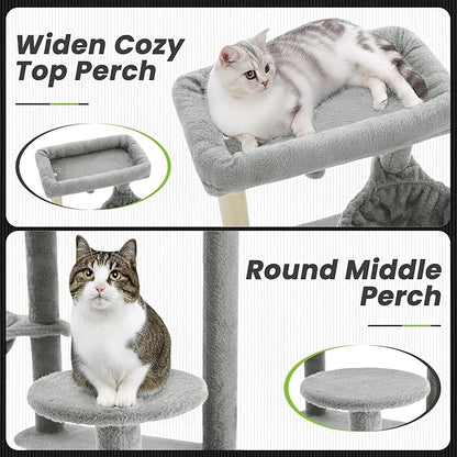 59 Inch Cat Tree Tower, Multi-Level Large Cat Tree for Indoor with Super Large Bed, Hammocks, Scratching Posts, Dangling Ball, Cat Furniture, Activity Center