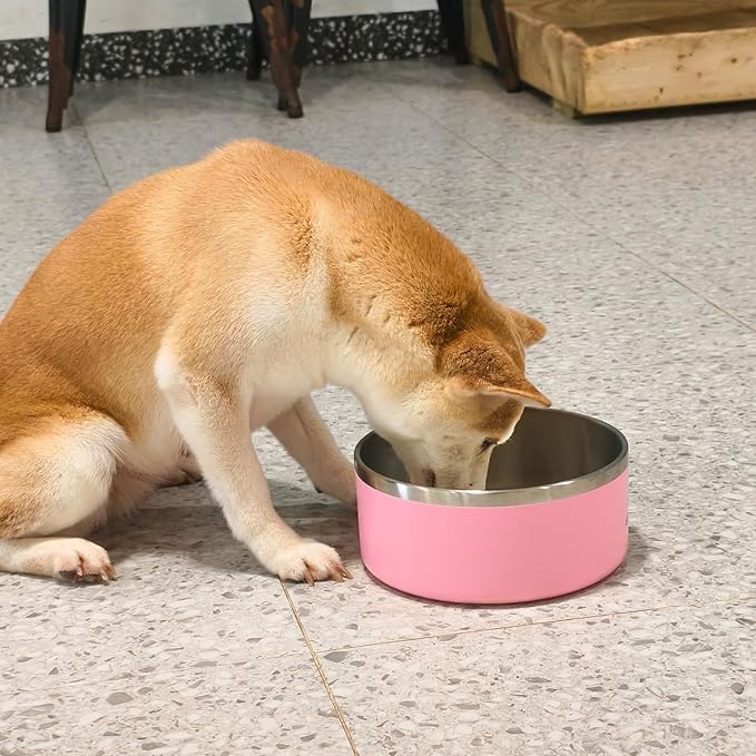LIANLAI Dog Bowls Large Sized, Rust-Resistant Stainless Steel Dog Bowls, Non Slip Puppy Dishes, Dishwasher Safe (Pink，64 oz)