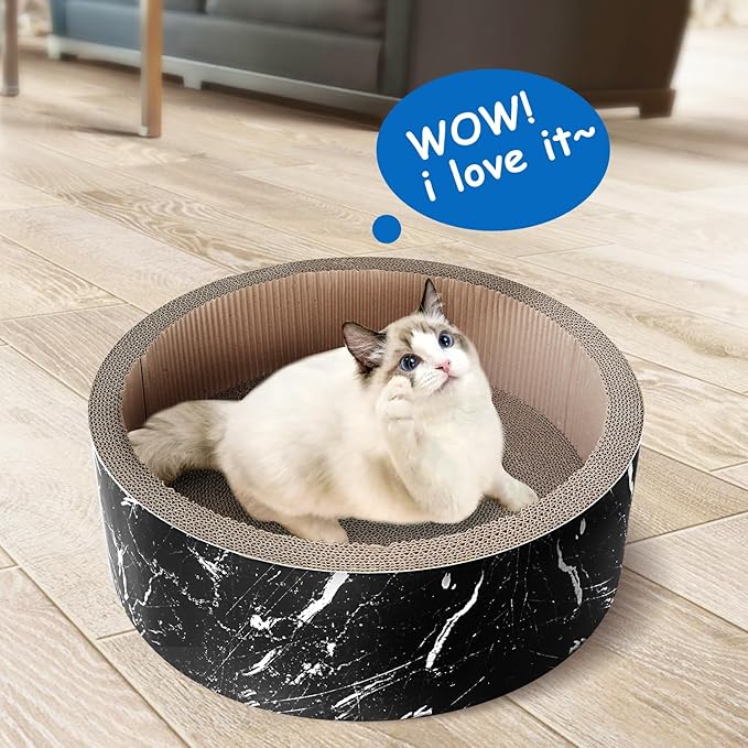 Cat Scratcher Post & Board, Round Cat Scratching Lounge Bed, Durable Pad Prevents Furniture Damage, 17.32'' x 17.32''x 6.11'', Black