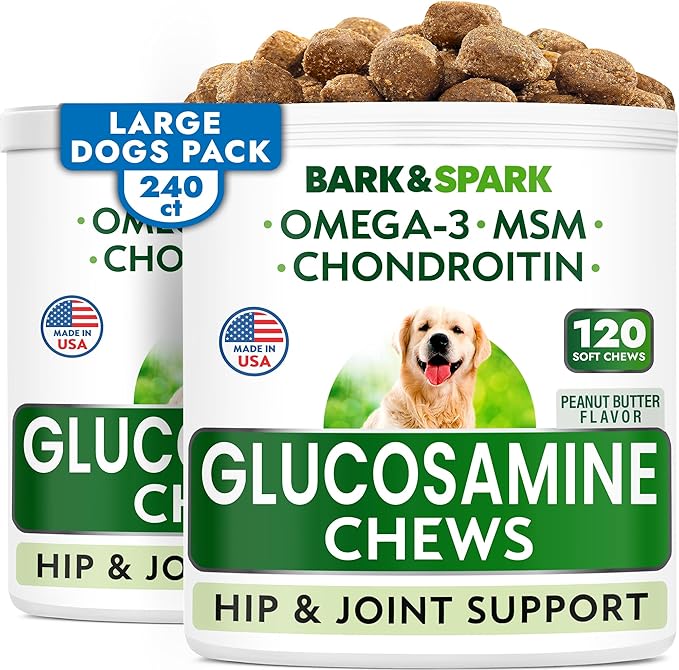 Glucosamine Chondroitin Dog Hip & Joint Supplement - Joint Pain Relief - Hip & Joint Chews for Dogs - Joint Support Large Breed - Senior Doggie Vitamin Pills Joint Health - (240 Treats - Peanut Butte)