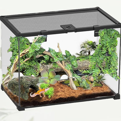 kathson Reptile Rock Hideout Cave,Tortoise Hide Caves,Resin Hides Shelter,Reptile Green Plant Decoration Habitat Decor Terrarium Accessories for Lizards Bearded Dragon Gecko Turtles Spiders