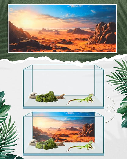 Breling 4 Pcs 24 x 11.8 Inch Reptile Habitat Background with Nano Glue Gobi Sun Cactus Stone and Green Tree Fern Stream Terrarium Background Polyester Durable Aquarium Accessories