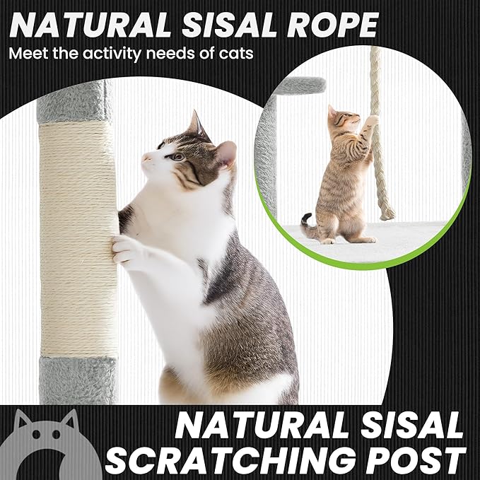 59 Inch Cat Tree Tower, Multi-Level Large Cat Tree for Indoor with Super Large Bed, Hammocks, Scratching Posts, Dangling Ball, Cat Furniture, Activity Center