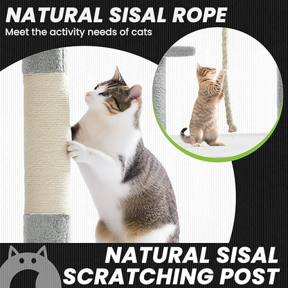 59 Inch Cat Tree Tower, Multi-Level Large Cat Tree for Indoor with Super Large Bed, Hammocks, Scratching Posts, Dangling Ball, Cat Furniture, Activity Center