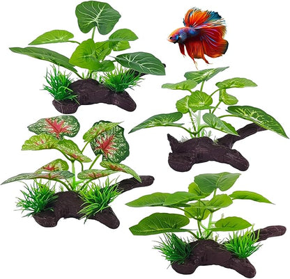 Silk Aquarium Plants for Fish Tank, Betta Fish Decor, Plastic & Fake Plants Realistic for Reptile Terrarium, Turtle, Leopard Gecko & Ball Python Habitat, Silk Plants for Betta Fish Tank