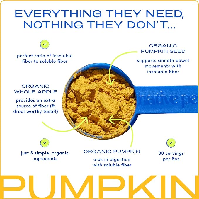 Native Pet Pumpkin for Dogs - Organic Powder Pumpkin Puree Dog Food Toppers-Rich in Fiber Supplement Powder Helps with Digestion, Nutrient Absorption, Diarrhea, Constipation & Upset Stomach-120 Scoops