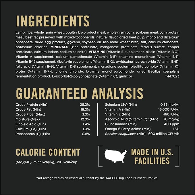 Purina Pro Plan Complete Essentials Shredded Blend Lamb and Rice High Protein Dog Food with Probiotics for Dogs - 47 lb. Bag