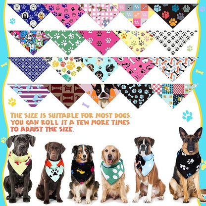 100 Pcs Paw Dog Bandanas Bulk Paw XL Pet Bandanas Colorful Triangle Pet Bibs Scarfs for Medium Large Dogs Spring Summer Birthday Holiday Costume Decoration