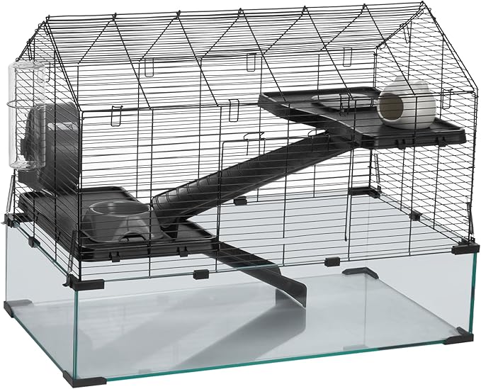 VEVOR Hamster Cage, 360° Viewing Transparent Hamster Habitats, Small Animal Cage, 29.5 x 17.3 x 24 in, Ventilated Pet Mouse Cages with Water Bottle, Portable Hamster House for Rats, Guinea Pigs