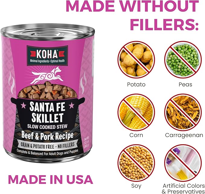 KOHA Santa Fe Skillet Stew for Dogs with Beef and Pork, High Protein Wet Dog Food, 12.7oz Cans (Case of 12)