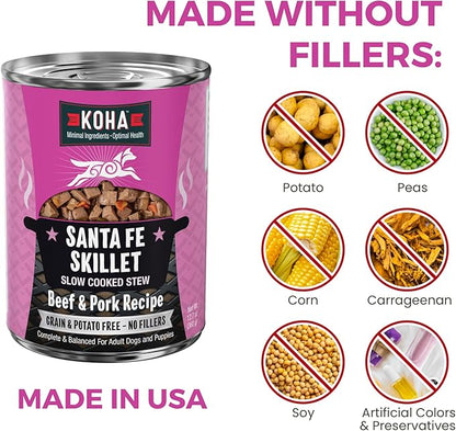 KOHA Santa Fe Skillet Stew for Dogs with Beef and Pork, High Protein Wet Dog Food, 12.7oz Cans (Case of 12)