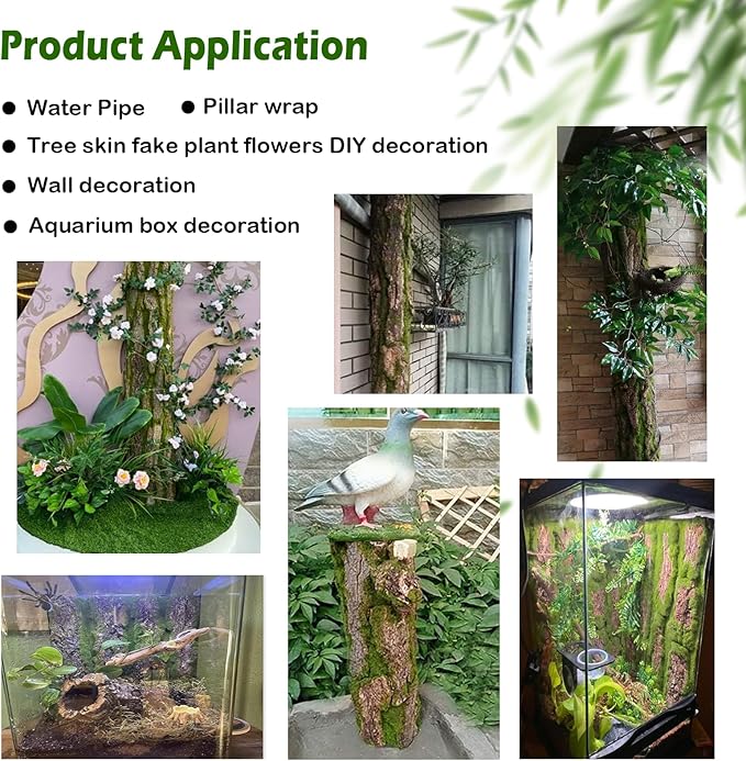 kathson Reptile Terrarium Cork Background,Bearded Dragon Tank Backdrop Wall Decor with Artificial Moss Reptiles Climbing Mat Habitat Cork Bark Decoration for Lizard Snake Gecko Chameleon(4 Pcs)