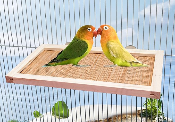 11.8×7.1 Inches Bird Perch Stand Platform, Natural Wooden and Bamboo Small Animals Cage Accessories, Suitable for Parrot Parakeet Cockatiel Rat Hamster Guinea Pig Conure Chinchillas