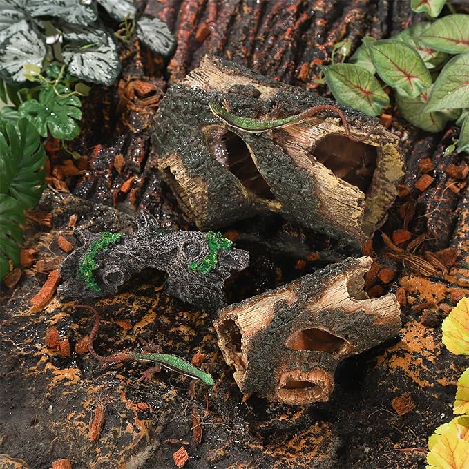 IBWell Aquarium Wood Fish Tank Decorations，Resin Fake Logs Terrarium DÉCor, Reptile Hide Aquarium Hideout for Fish Cave, Small Turtles, to 20 Gallon Tank