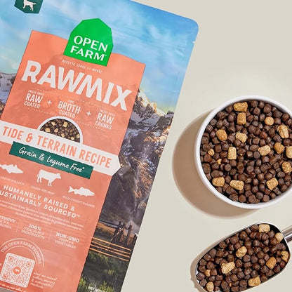 Open Farm, RawMix Grain-Free Dry Dog Food, Protein-Packed Kibble Coated in Bone Broth with Freeze Dried Raw Chunks, Pollock Beef & Salmon, Tide & Terrain Recipe, 20lb Bag