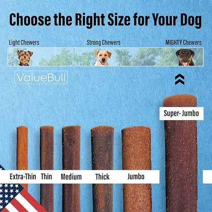 ValueBull USA Collagen Sticks for Dogs, 6 Inch Super Jumbo Chews, Natural Long-Lasting Dog Treats, 50 Count - Promotes Joint, Skin & Coat Health with Glucosamine and Chondroitin