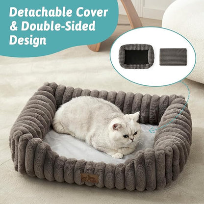 Orthopedic Pet Bed for Small Dogs & Cats - Washable Rectangle Pet Bed with Anti-Slip Bottom, Soft Calming Cat & Puppy Bed for Indoor Pets (30"x23"x7", Grey)