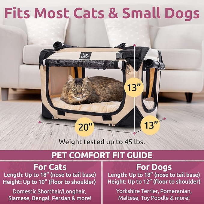 Medium Cat Carrier & Dog Carrier for Most Cats or Small Dog. Soft Sided Pet Carrier for Travel. Collapsible, Portable with Soft Bed, Top & Side Loading, Locking Zippers, Puppy Crate & Kennel