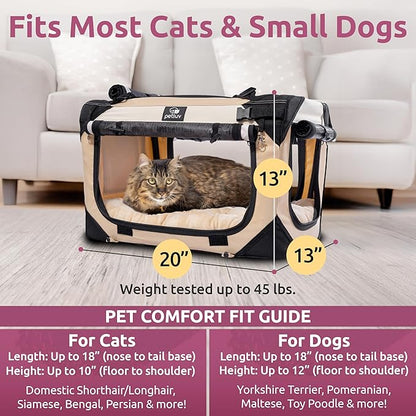 Medium Cat Carrier & Dog Carrier for Most Cats or Small Dog. Soft Sided Pet Carrier for Travel. Collapsible, Portable with Soft Bed, Top & Side Loading, Locking Zippers, Puppy Crate & Kennel
