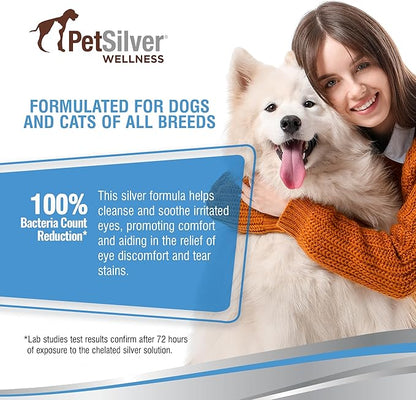 PetSilver Eye Drops for Dogs and Cats - Natural Dog Eye Wash - Relief for Inflammation & Irritation - Pet Eye Cleaner and Tear Stain Remover - Patented Silver Formula - Made in The USA - 4 fl oz