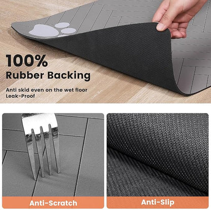 Pet Feeding Mat-Absorbent Pet Placemat for Food and Water Bowl, with Waterproof Rubber Backing, Quick Dry Water Dispenser Mat for Dog and Cat (16"x24", Striped Light Gray)