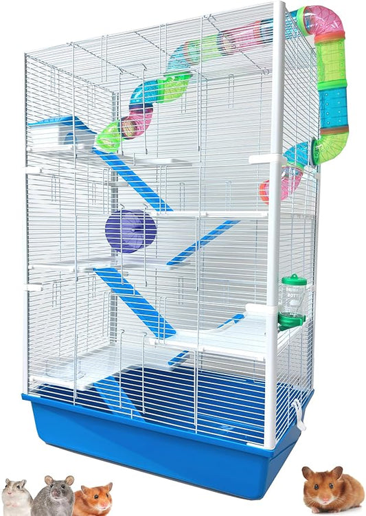 Extra Large High Tower Multi-Tiers Easy Setup Hamster Palace Gerbil Habitat Mouse House Mice Critters Home Cage with Complete Set of Accessories Expandable and Customizable Deep Tubby Base
