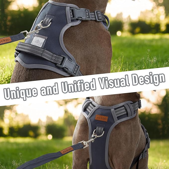 Non Pulling Dog Harness for Medium Dogs, Adjustable Reflective Harness Vest with Handle, for Working Training Hiking Walking, Escape Proof Gray Pet Vest for M Sized Dog