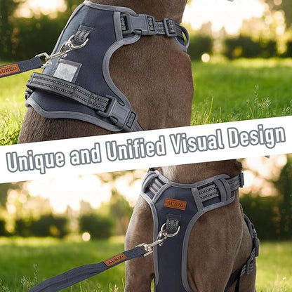 Non Pulling Dog Harness for Medium Dogs, Adjustable Reflective Harness Vest with Handle, for Working Training Hiking Walking, Escape Proof Gray Pet Vest for M Sized Dog