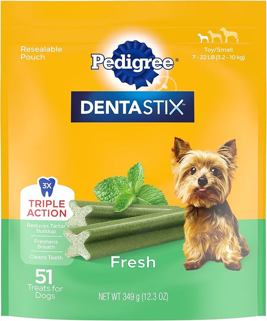 Pedigree Dentastix Small and Toy Breed Dog Treats, Fresh Flavor, 12.31 oz. Bag (51 Treats)