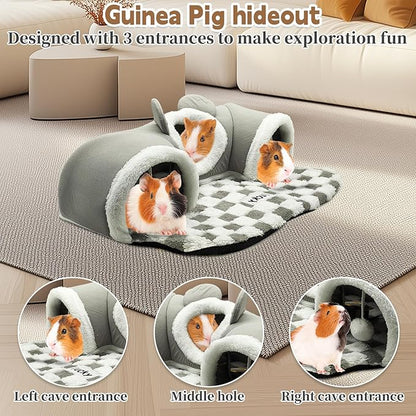 PINVNBY 3 Pcs Guinea Pig Hideout and Tunnel Bed, Removable Soft Bunny Tunnel Tube with Guinea Pig Liner Small Animal Tunnel Toy for Ferrets Hamster Hedgehog Kitty Chinchilla（Gray）