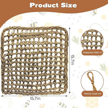 kathson Rabbit Hammock Swing 15.7 x 15.7 inch Rabbit Natural Seagrass Activity Zone Mat Guinea Pig Hammock Bunny Chew Toys for Small Animal Ferret Parakeet Bearded Dragon Chinchilla