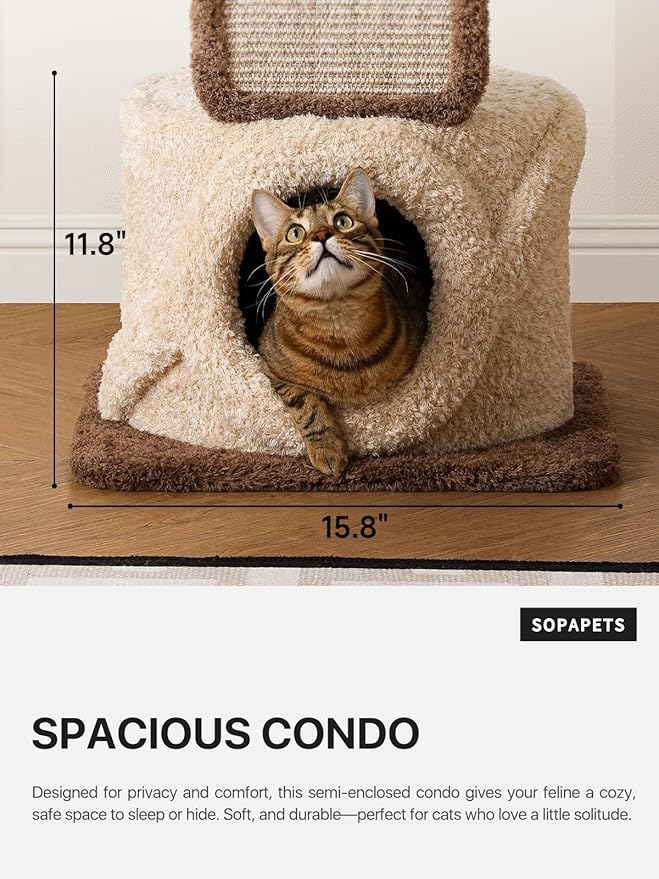 40 Inch Tall Modern Solid Wood Cat Tree Tower for Indoor Cats Large Adult, Sturdy Heavy-Duty Cat Condo with Scratching Post, Perch, Scratcher, Platform, Cozy Hideaway