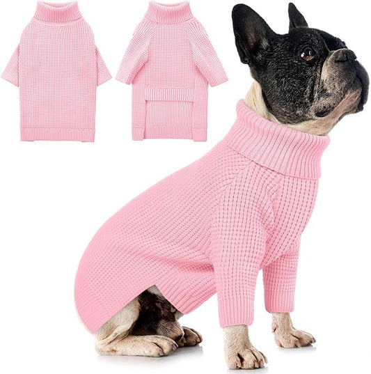 Queenmore Small Dog Sweaters, Dog Sweaters for Small Dogs Male, Pet Sweaters with Check Pattern, Soft Warm Plaid Pull-on Cat Knitwear, Pink S