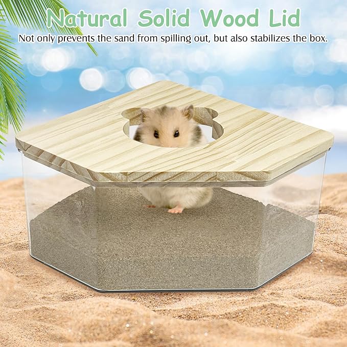 kathson Hamster Sand Bath Box Transparent Acrylic Small Animals Shower Bathtub Guinea Pigs Digging Sand Container Cage Accessories for Lemmings Gerbil Mice Hedgehog Chinchilla (Pentagon)