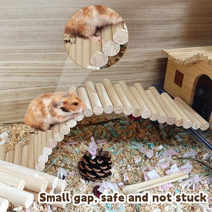 Hamster Bridge19.7x3.9in&9.8x3.9in Rat Wooden Fence Flexible Bendy Climbing Ladder Cage Accessories for Syrian Hamster Gerbil Mouse Rat