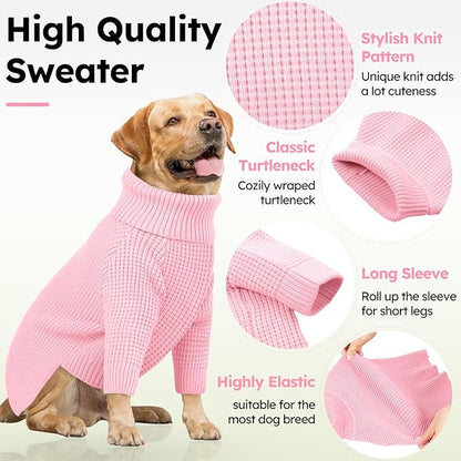 Queenmore Dog Sweaters for Small Dogs Girl, Turtleneck Fall Pet Sweaters, Waffle KnitSweater for Doggie, Cat Sweater Puppy Coat, Pink XS